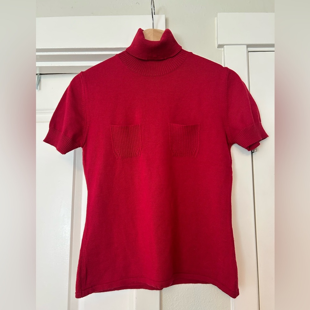 PAULE KA Mock Neck Red Knit Top, Merino Wool, Size Medium